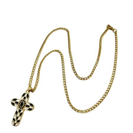 necklace steel gold chain with cross metal black and white2